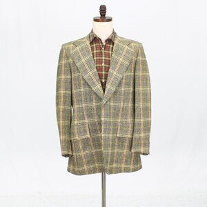 Vintage 1970s 42L Beige Blazer Sport Coat Jacket 2-Button Check Y506